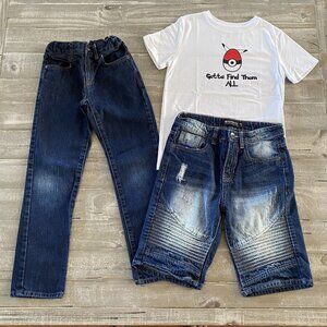 Boy’s Size 8 Lot Southpole Shorts Cat & Jack Pokémon T-Shirt Jeans Acid Wash